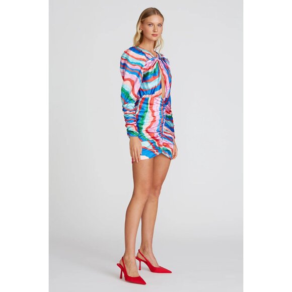 NWT AMUR Maxine Ruched Cut-Out Mini Party Dress, Multi-Color, Size 4 ($595) - Picture 4 of 8